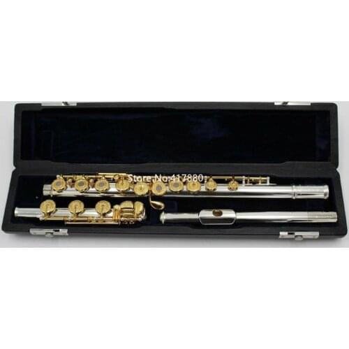 New offset 17 open hole B foot silver plated C key flute gold plaed keys Musical instrument with Case Free Shipping