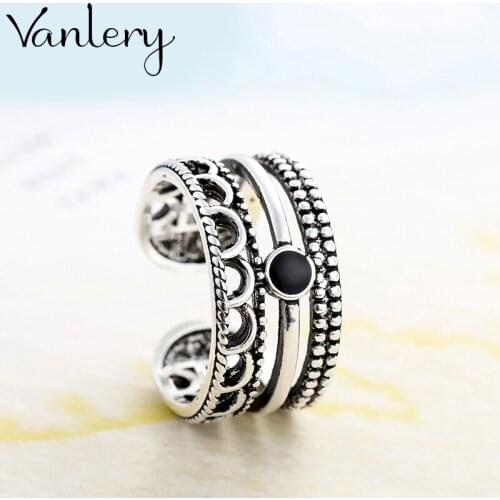 Wholesale Antique Silver Color Black Chains Rings For Women Statement Jewelry Finger Ring anillos mujer bijoux