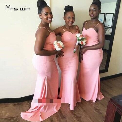 Mrs Win Bridesmaid Dress For Women Sweetheart HR153 Wedding Party Gowns Plus Size Long Mermaid Spaghetti Strap Vestido Madrinha