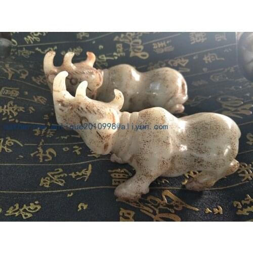 Rare Old Chinese He Tian jade rhinoceros Statue/ Sculpture, A pair,Best collection&adornment,Free shipping