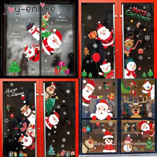 1pcs Merry Christmas Wall Stickers for Home Christmas Decoration New Year Windows Santa Claus Elk Glass Wall Sticker Window Home
