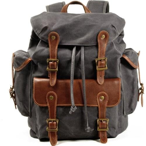 M345 New Luxury Vintage Canvas Backpacks for Men Oil Wax Canvas Leather Travel Backpack Large Waterproof Daypacks Retro Bagpack