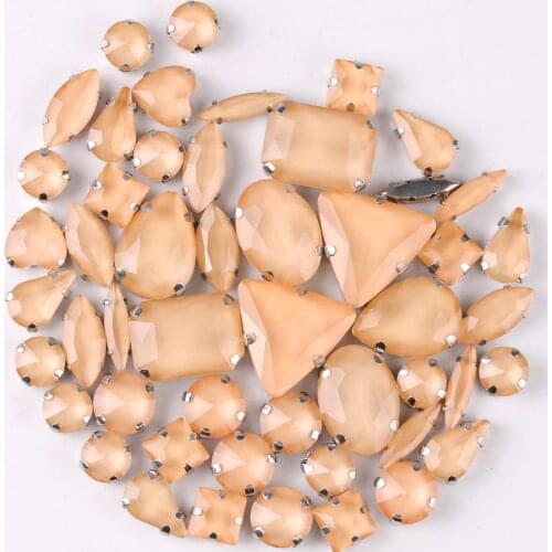 Silver claw settings 50pcs/bag shapes mix jelly candy Champagne glass crystal sew on rhinestone for garment shoes bags diy