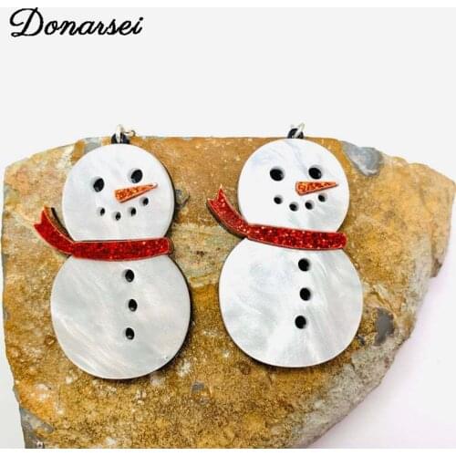 Donarsei Cute Christmas Snowman Drop Earrings For Women Xmas Cartoon Doll Acrylic Dangle Earrings Party
