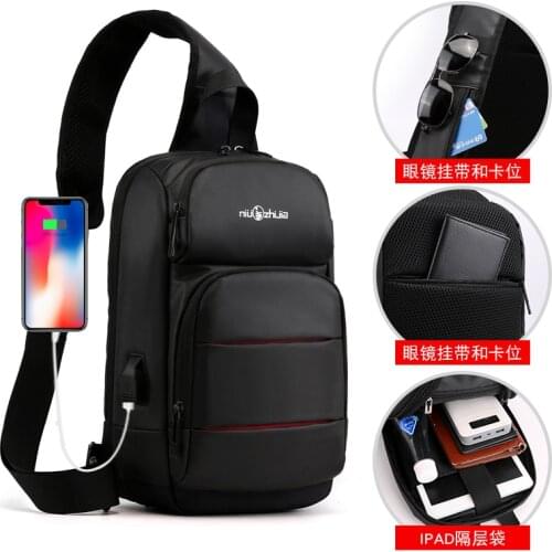 Mens Backpack Crossbody Male Chest Messenger Sling Bag Luxury Black Strap USB Tablet Zipper Fanny Pack Bags Across Shoulder