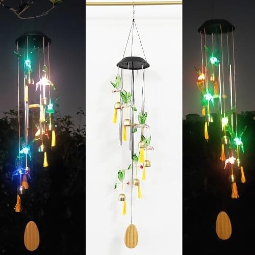LED Solar Wind Chimes Crystal Ball Butterfly Hummingbird Waterproof Outdoor Wind Chimes Garden Light Garden Decoration JU0206