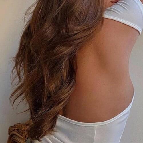 Streetwear Backless Crop Top Short Sleeve White T Shirt Women Hollow Out Summer Vacation Round Neck Tee Tops Female Tshirt 2021