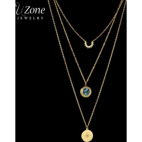 UZone Charm Stainless Steel Colorful Shell Compass Three-layer Choker Gold Chain Necklace for Women Girls Party Jewelry Gifts