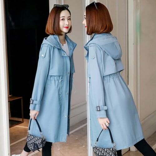 Women Windbreaker 2020 Spring Autumn Causal Loose Hooded Female Trench Coat Korean Slim Long Zipper Basic Ladies Outerwear W01