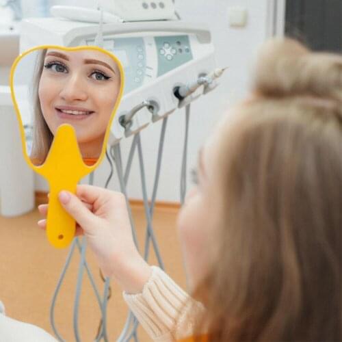 1PC Cute Teeth Shape Mirror With Handle Oral Tooth Care Tool Dental Mouth Examination Inspection Multi-Color Mirrors 6 Colors