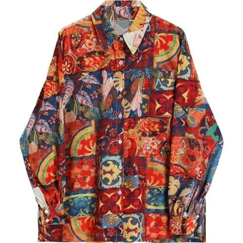 Harajuku Style Long Sleeved Blouse Women Vintage Printing Shirt Camisas 2021 New Oversized Button Beach Shirts Blusas Tops Mujer