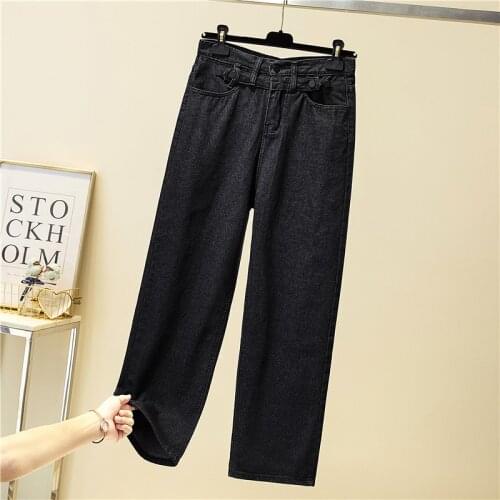 2021 New Womens Stretch Straight-leg Jeans High-waisted Wide-leg Denim Pants Plus Size 5XL Female Fashion Casual Trousers