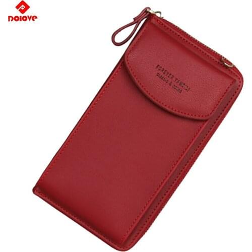 Women Wallet Solid Color Leather Shoulder Straps purse Bag Mobile Phone Big Card Holders Wallet Handbag Pockets girls D-7982