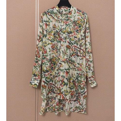 100%Cotton Long Shirt Dress 2021 Summer Fashion Women Exquisite Floral Print Sexy Front Short Back Long Casual Dress Ladies