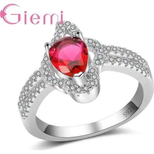 Wholesale 4 Colour Water Drop Fine Crystal 925 Sterling Silver Geometric Ring For Women Female Party Jewelry