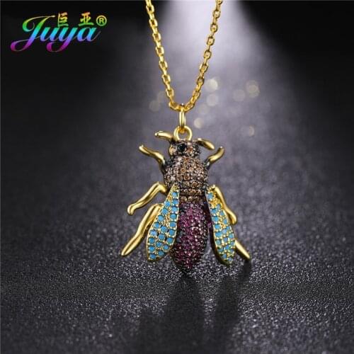Juya Fashion Multicolor Crystals Insect Bee Bumblebee Butterfly Pendant Necklace For Women Girl Christmas Gift Jewelry Supplies