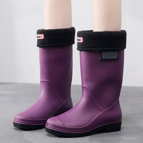 Comemore Fashion New Autumn Winter Lady Rain Boots High Tube Womens Warm Water Shoes Waterproof Rubber Shoes New Rain Boots 40