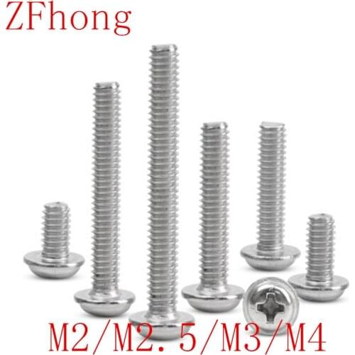 50PCS M2 M2.5 M3 M4 304 Stainless Steel Round Pan Phillips Cross Head Screws Bolt With Washer Pad Computer Machine Screws
