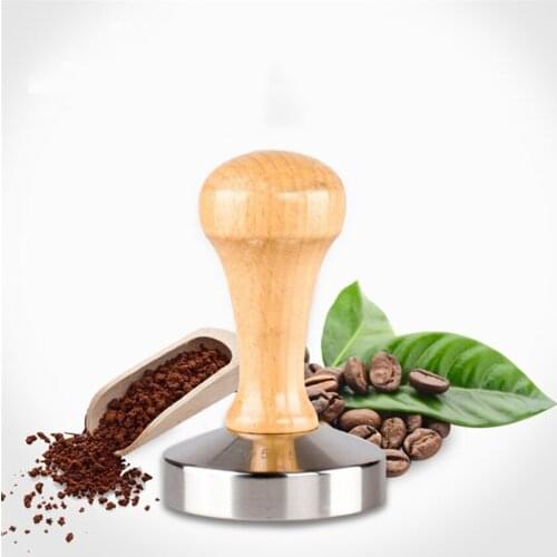 57.5MM Roselwood Handle Tamper Stainless Steel Flat Base Leopard Pattern Coffee Powder Hammer Coffee Tools Accessories
