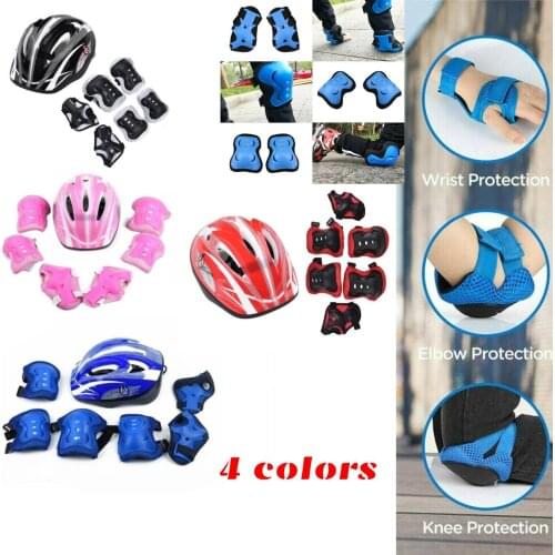 7pcs Kid Child Roller Skating Bike Helmet Knee Wrist Guard Elbow Pad Set Helmets Protective Gear Cycling Equipment