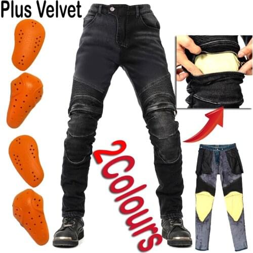 Velvet Motorcycle Jeans winter riding jeans Aramid wear plus velvet mens anti-fall motorcycle pants trousers with Knee protecti