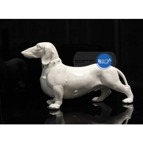 White dackel teckel ceramic Dachshund dog home decor craft room decoration ceramic handicraft ornament porcelain animal figurine
