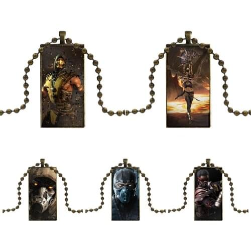 Glass Cabochon Jewelry Bronze Color With Long Pendant Choker Rectangle Necklace For Women Mortal Kombat X Voorhins