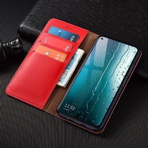 Litchi Texture Genuine Leather Wallet Magnetic Flip Cover For Samsung S6 S7 S8 S9 S10 S20 S21 Plus Ultra Note 5 8 9 10 20 Case