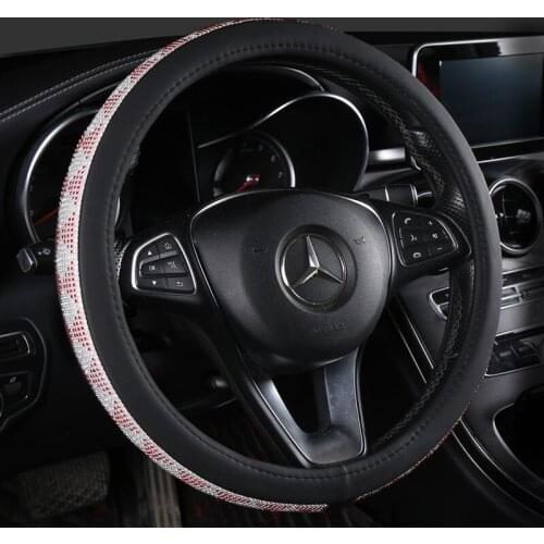 Diamond Leather Steering Wheel Cover with Bling Bling Crystal Rhinestones, Universal Fit 15 Inch Car Wheel Protector for Girls
