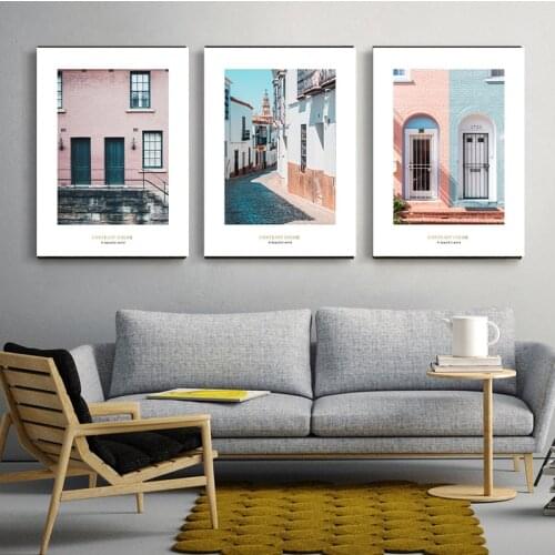 Nordic golden letter buildings street view canvas painting micro spray print decorative painting living room dining room bedroom