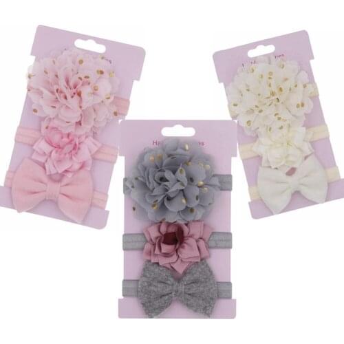 3pcs/lot Baby Elastic Floral Flower Headband Set children Girls Felt Bowknot Hairband Elastic headwear Hair Accessories