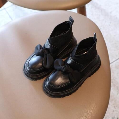 2021 Winter Baby Black Leather Boots New Girls Princess Shoes Wool Booties Girls All-match Kids Boots Boys Shoes Winter Boots