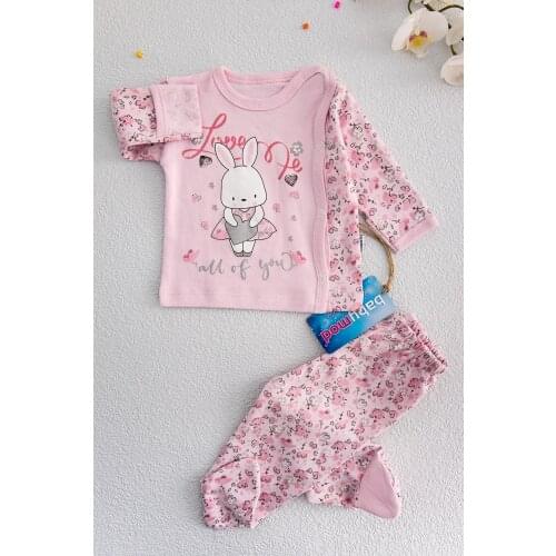 Flower Patterned Footie Glove Baby Suit
