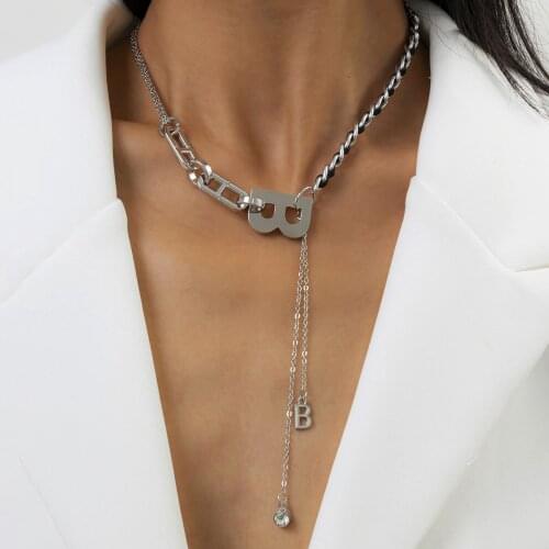 European and American retro fashion jewelry with stitching alphabet alloy hip hop cool flannel rhinestone necklace for female