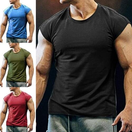 Casual Men T-shirt Solid Color Breathable Summer Round Neck Sleeveless Top for Fitness Summer Fashion Basic T-shirt Large Size