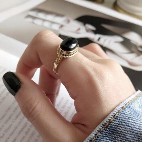 18K Gold Over 925 Sterling Silver Oval Big Black Agate Cameo Gemstone Jewelry With Zircon Paved Alternative Engagement Ring
