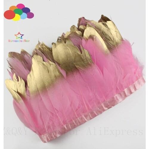 Natural goose feather dyed with light pink spray head made of cloth edge 2 yards DIY craft hand clothing costume feather