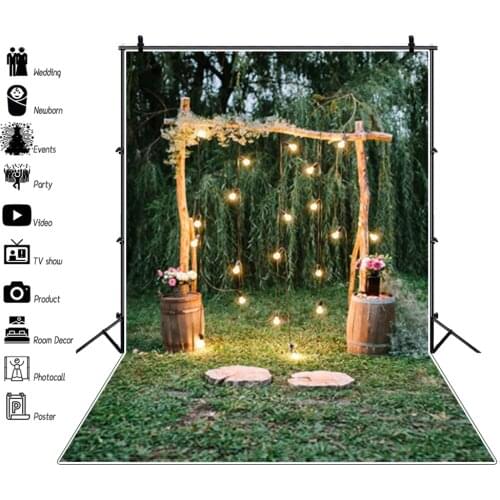 Fantasy Garden Spring Wedding Gate Light Bulb Green Swing Scene Photography Backgrounds Photographic Backdrops For Photo Studio