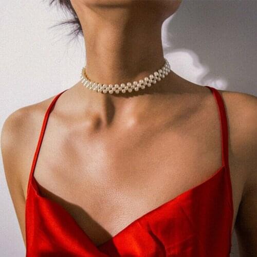 Multi Layer Simulated-Pearl Necklace for Women Bead Choker Necklace Korean Lady Jewelry Decoration