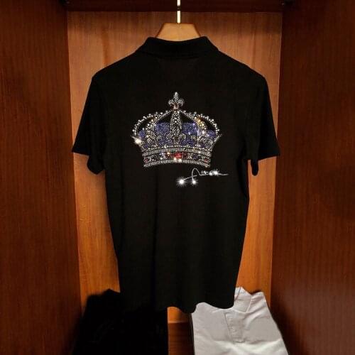 Fashion Plus Size Loose Sports Polo Shirt High Quality Crown Shiny Hot Diamond Casual Personality Mens Short Sleeves