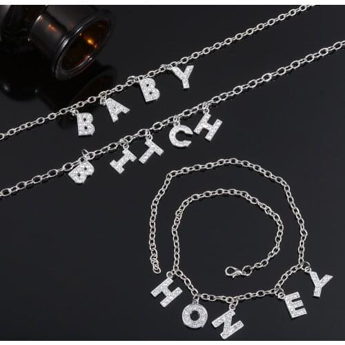 Fashion Silver Color Angel Necklace Letter Crystal Pendant Women Hip Hop Jewelry Honey Baby Harajuku Style Luxury Couple Gift