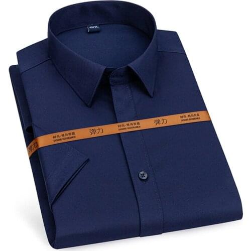 2021 New Men Shirt Short Sleeve Summer Business Casual Cloth Solid No-Iron Regular Fit Soft Turn-Down Collar DA483