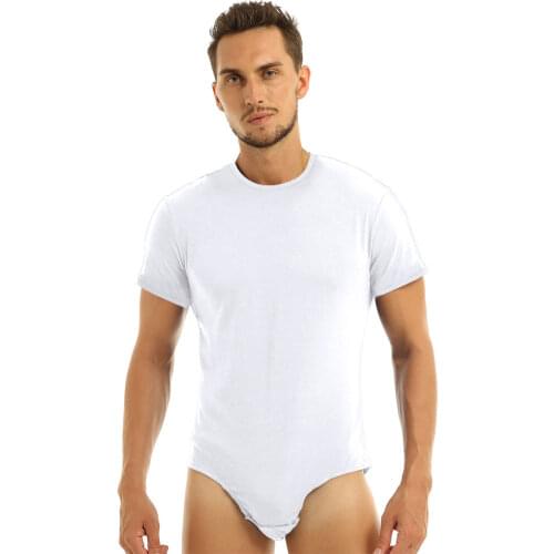 Men Adult Lingerie Shirt Bodysuit Latin Dancewear Short Sleeves Press Crotch T-shirt Romper Leotard Gymnastics Dance Costume