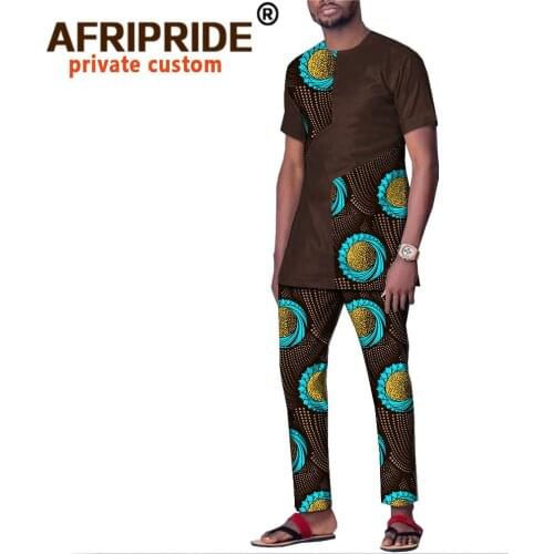 2020 spring&autumn african print cotton set for men AFRIPRIDE short sleeves top + ankle length pants casual mens set A1816004