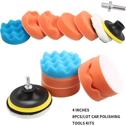 8PCS/lot 4" Buffing Pad Auto Car Polishing Pad Kit Buffer + Drill Adapter For Car Polisher ,Electric Drill Pack Sanding Bands