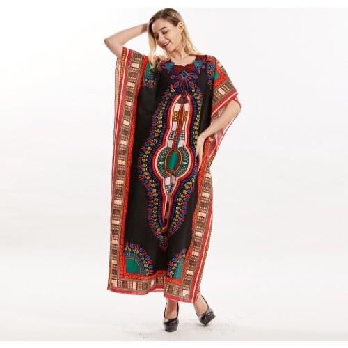 New Arrival Embroidery Womens 100% Cotton African Print Dashiki Stunning Elegant Bohe African Dresses for Women Plus Size
