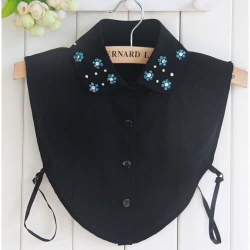 Attachable Collars for Women Winter Autumn Elegant Beaded thin Chiffon Female Black Peto Mujer BLuz accessories tie for sweater