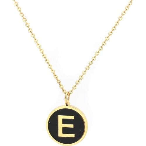 Concise Stainless Steel Letter Necklace Gold Color Alphabet A-Z Black Setting Necklace For Men Women Daily Accessories Gift