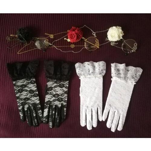 Retro Lace Gloves Gothic Dark White Bride Gloves Lolita Accessories Photo Shoot Photography Photo Womens