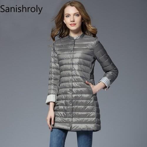 Sanishroly 2018 Autumn Winter Ultra Light Down Coat Parka Women Midi Long Coat Female White Duck Down Jacket Plus Size 2XL SE361